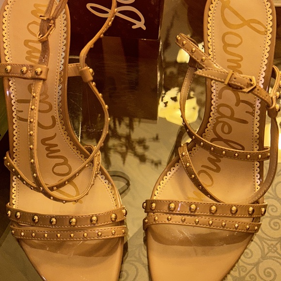 Sam Edelman Women’s Lennox Heeled Studded Tan Leather Sandals - Picture 4 of 7